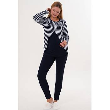 Mecit 6303 Bayan Lacivert Likral� Spor Hamile Lohusa Pijama Tak�m