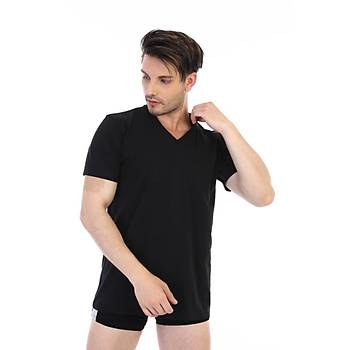 6 Adet ift Kaplan Erkek Sprem V Yaka Fanila Atlet Siyah 945