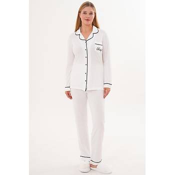 Mecit 6307 Ekru Boydan D��meli Kad�n Pijama Tak�m�