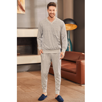Mecit 2757 Erkek Gri Byk Beden Uzun Kollu Pijama Takm