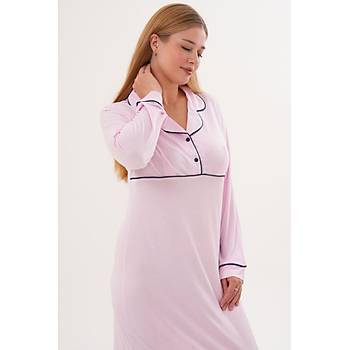 Mecit 6308 Pembe Uzun Kollu Kad�n Gecelik