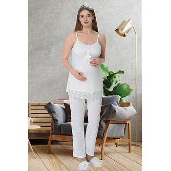 Mecit 1525 Ekru Sabahl�kl� Lohusa Pijama Tak�m�