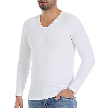 6 Adet Y�ld�z Erkek Likral� Uzun Kollu T-Shirt Fanila Beyaz 350