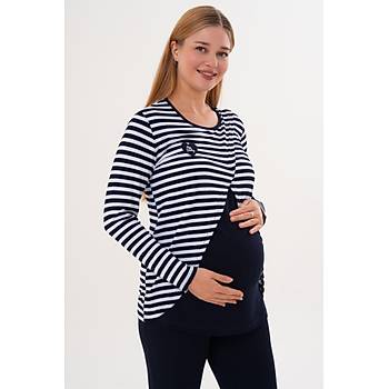Mecit 6303 Bayan Lacivert Likral� Spor Hamile Lohusa Pijama Tak�m