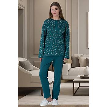 Mecit 6017 Yeil %100 Pamuk Byk Beden Kadn Pijama Takm