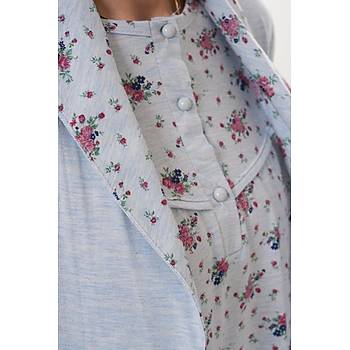 Mecit 6318 Mavi B�y�k Beden Kad�n Sabahl�k Pijama Gecelik Set