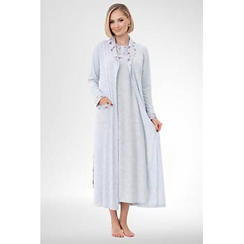 Mecit 6321 Mavi B�y�k Beden Kad�n Sabahl�k Pijama Gecelik Set