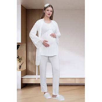 Mecit 6203 Bayan Ekru Sabahl�kl� Hamile Lohusa Pijama Tak�m�