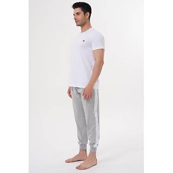 Mecit 4000 Erkek Beyaz Gri Byk Beden Pijama Takm