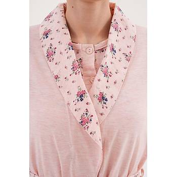 Mecit 6317 Pudra Kad�n B�y�k Beden Sabahl�kl� Pijama Tak�m�