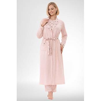 Mecit 6316 Pudra Kad�n B�y�k Beden Sabahl�kl� Pijama Tak�m�