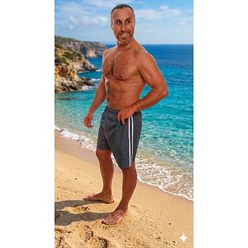 Erkek Beli Lastikli Deniz �ortu Tek Cepli i�i Fileli Havuz �ortu