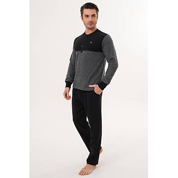 Mecit 2999 Gri-Siyah Selanik Kuma� K��l�k Erkek Pijama Tak�m�