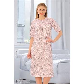Aysu Bayan Byk Beden Ksa Kol Gecelik Pembe 3001