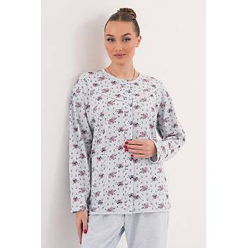 Mecit 6315 Mavi Kad�n Boydan D��meli B�y�k Beden Pijama Tak�m�