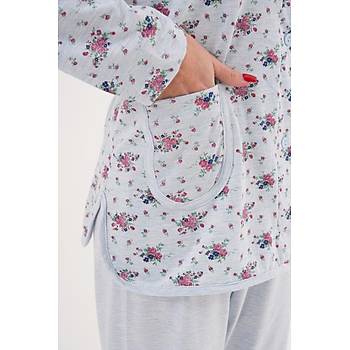 Mecit 6315 Mavi Kad�n Boydan D��meli B�y�k Beden Pijama Tak�m�