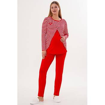 Mecit 6303 Bayan K�rm�z� Likral� Spor Hamile Lohusa Pijama Tak�m�