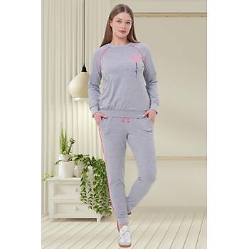 Mecit 6200 Bayan Gri Spor Uzun Kollu Pijama Takm