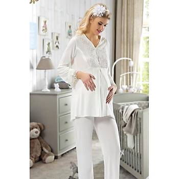 Sisrina Bayan Ekru Hamile ( Lohusa ) Pijama Takm - 1604