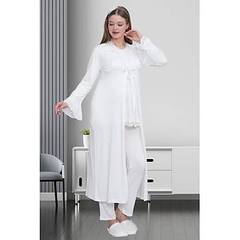Mecit 1517 Bayan Hamile Lohusa Ekru Sabahl�kl� Pijama Tak�m�