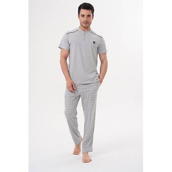 Mecit 2980 Gri B�y�k Beden 3 Par�a Erkek �ortlu Pijama Tak�m�