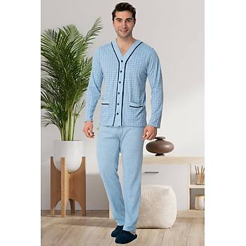 Mecit 22767 Erkek Mavi nden Dmeli Byk Beden Pijama Takm