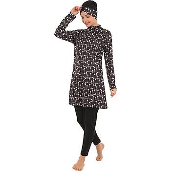 Form Angel Bayan Desenli Likral� Tam Kapal� Tesett�r Mayo 1600-7