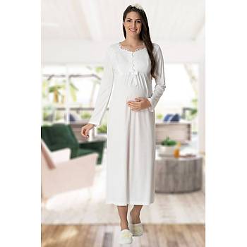 Mecit 1924 Bayan Hamile Lohusa Ekru Sabahl�k Gecelik Pijama Tak�m