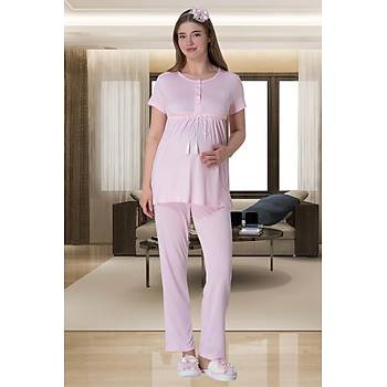 Mecit 6061 Bayan Pembe Sabahlk Gecelik Pijama Hamile Lohusa Set