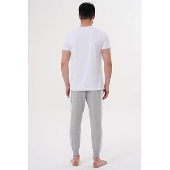 Mecit 4000 Erkek Beyaz Gri Byk Beden Pijama Takm