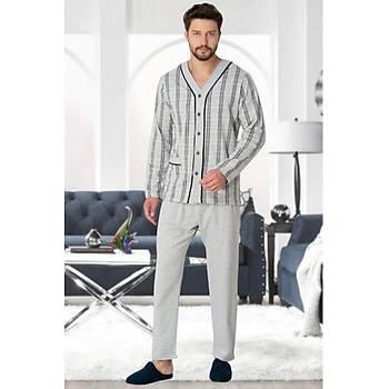 Mecit 2767 Gri �nden D��meli B�y�k Beden Erkek Pijama Tak�m�