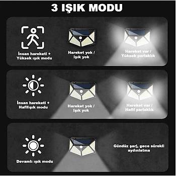 100 Led D�� Mekan Solar Ayd�nlatma Lamba Hareket Sens�rl�