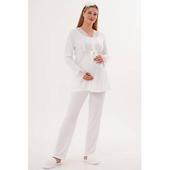 Mecit 5808 Bayan Ekru Hamile Lohusa Pijama Tak�m�