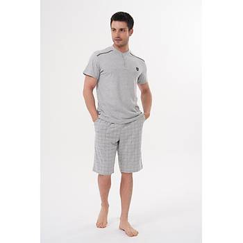 Mecit 2980 Gri B�y�k Beden 3 Par�a Erkek �ortlu Pijama Tak�m�