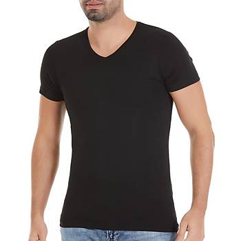 6 Adet Yldz Erkek Bambu V Yaka T-Shirt Fanila Siyah 481