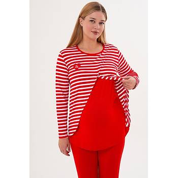 Mecit 6303 Bayan K�rm�z� Likral� Spor Hamile Lohusa Pijama Tak�m�