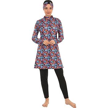 Form Angel Bayan Desenli Likral� Tam Kapal� Tesett�r Mayo 1600-4