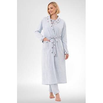 Mecit 6316 Mavi Kad�n B�y�k Beden Sabahl�kl� Pijama Tak�m�