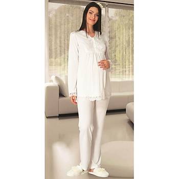 Carpediem L.R. 1501 Bayan Hamile Lohusa Ekru Pijama Tak�m�
