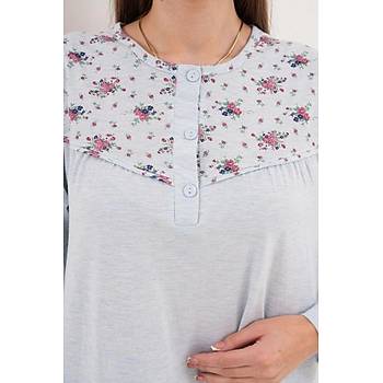 Mecit 6321 Mavi B�y�k Beden Kad�n Sabahl�k Pijama Gecelik Set