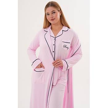 Mecit 6333 Pembe Kad�n Sabahl�kl� Boydan D��meli Pijama Tak�m�
