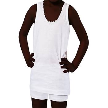 6 l� Paket �zlem K�z �ocuk Geni� Ask�l� Atlet Beyaz 100