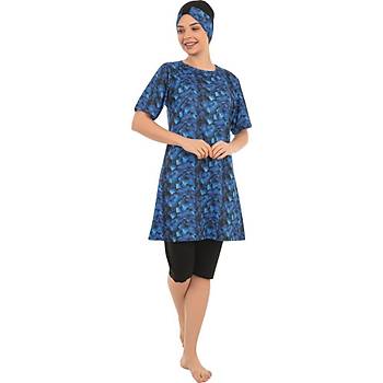 Form Angel Bayan K�sa Kollu Likral� Tesett�r Mayo Mavi 1604-6