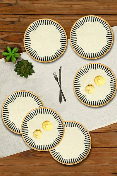 Porland Linol 6 Para 6 Kiilik Porselen Pasta Servis Takm 20 cm