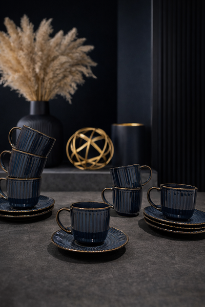 Kad�k�z� 12 par�a 6 ki�ilik Maya Gece Porselen Kahve Fincan Tak�m�