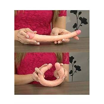 Realistik Double ift Tarafl 43cm Ten Rengi Dildo