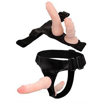 Harness Realistik Deri Kemerli Anal Vajinal ift Penisli