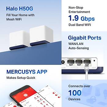 TP-Link Mercusys Halo H50G(2-pack) AC1900 Tüm Ev Mesh Wi-Fi Sistemi