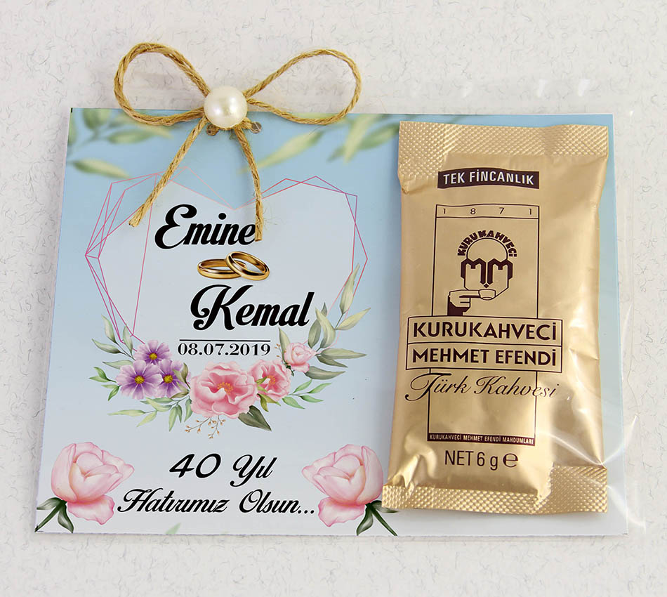 İnci Süslemeli Kahve &Kına, Söz, Nişan, Hediyesi Kalpli Elmas