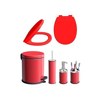 Yava Kapanan Krmz Klozet Kapa ve 5 Lt p Kovas 4'L Set